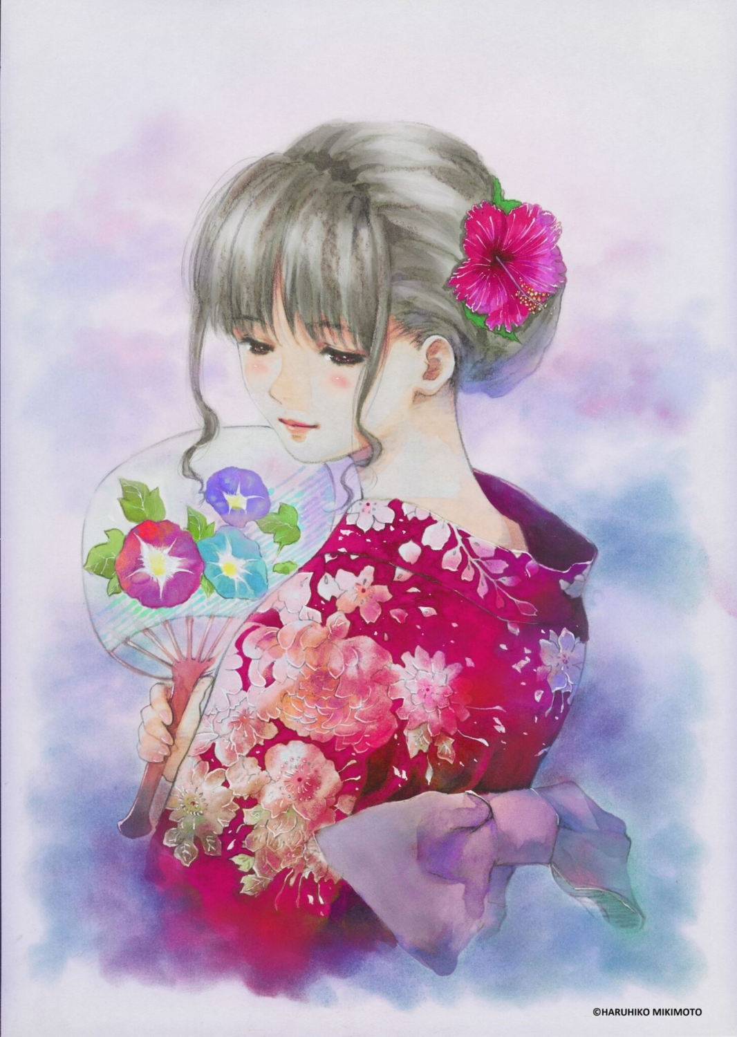 美樹本晴彦の絵画作品　タイトルは、朝顔